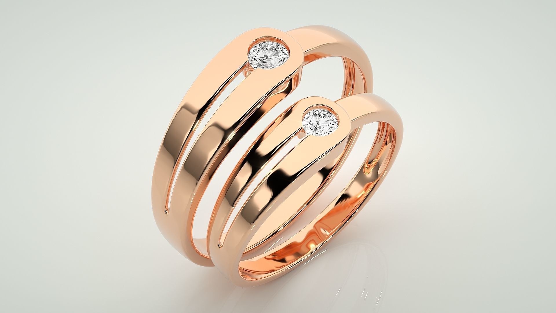 Italian Solitaire Couple Band Ring 3dm stl render detail  3D print model_4