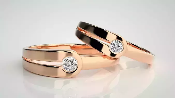 Italian Solitaire Couple Band Ring 3dm stl render detail  3D print model
