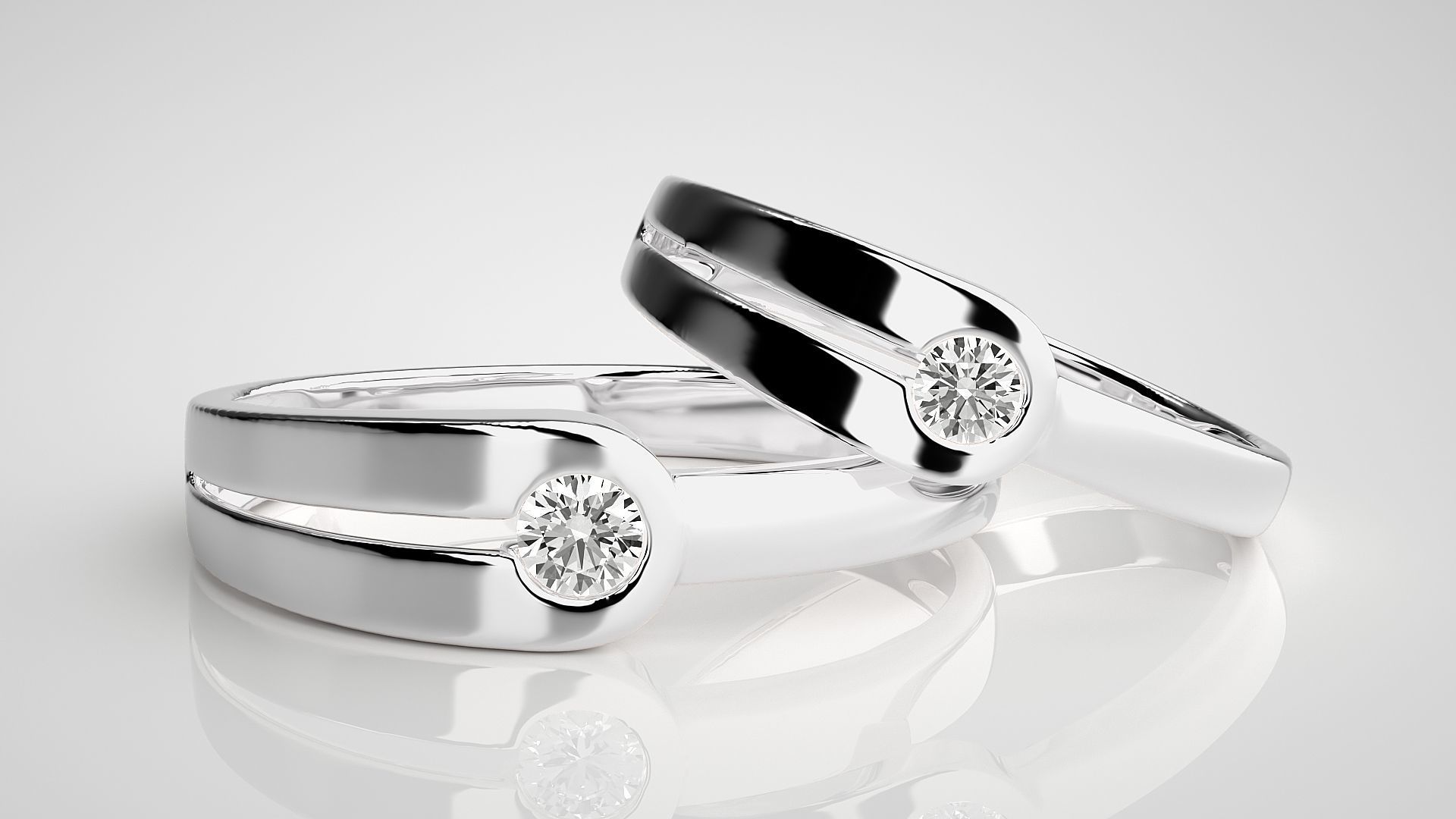 Italian Solitaire Couple Band Ring 3dm stl render detail  3D print model_5