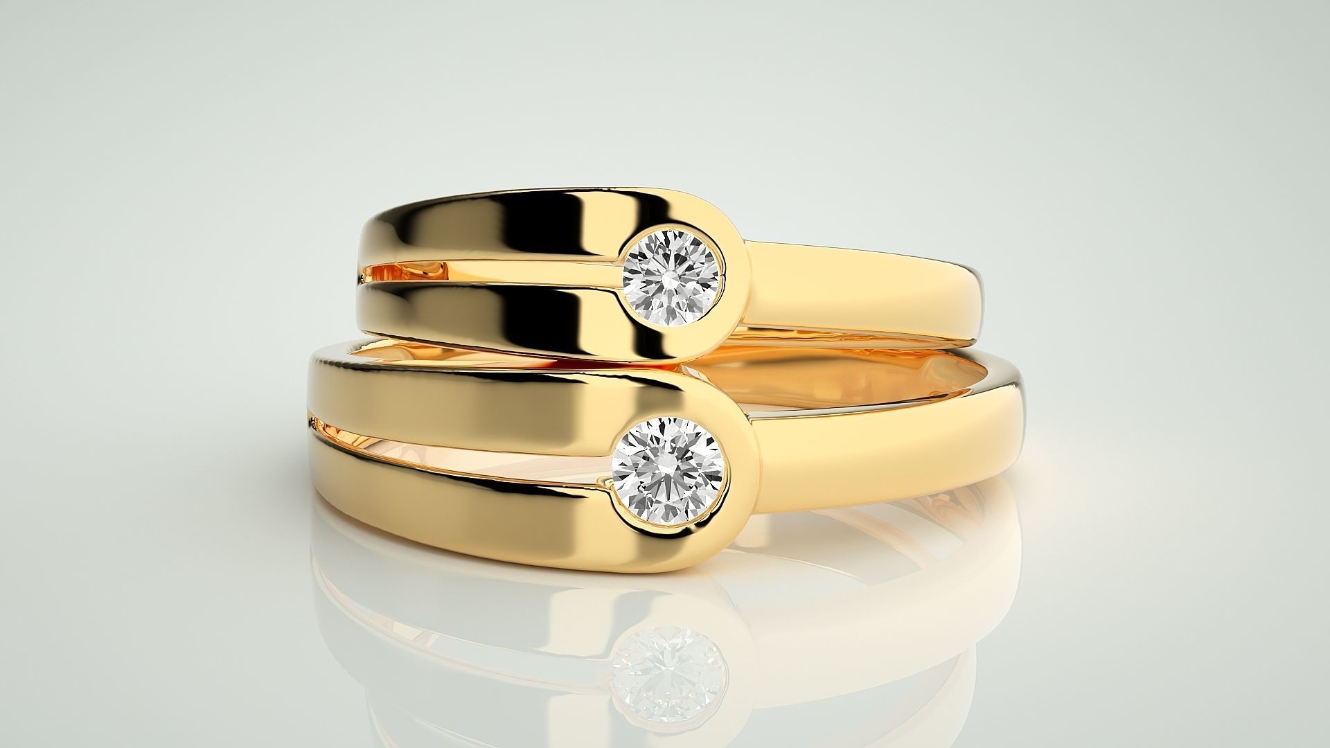 Italian Solitaire Couple Band Ring 3dm stl render detail  3D print model_11