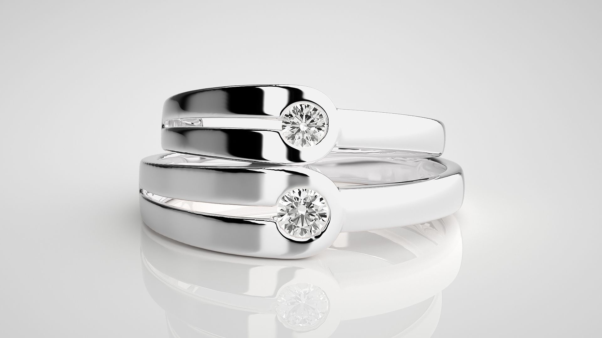 Italian Solitaire Couple Band Ring 3dm stl render detail  3D print model_7