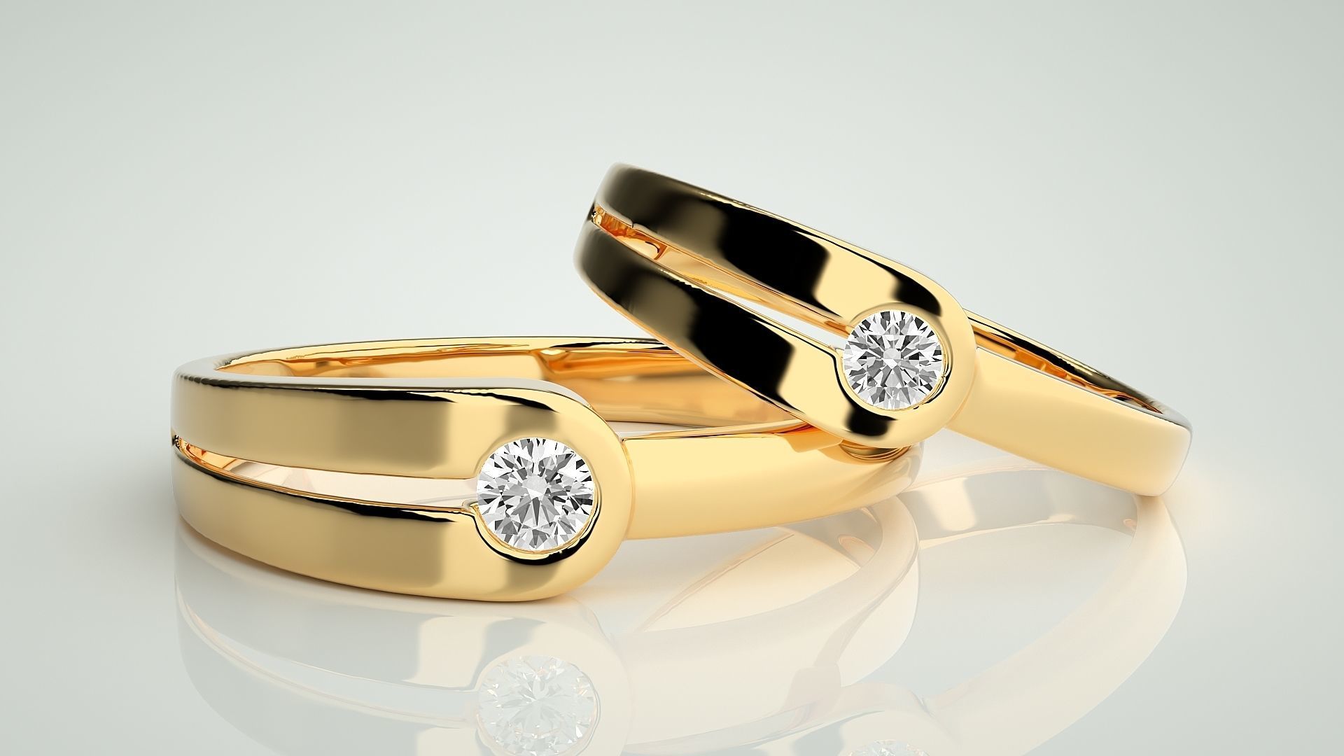 Italian Solitaire Couple Band Ring 3dm stl render detail  3D print model_9