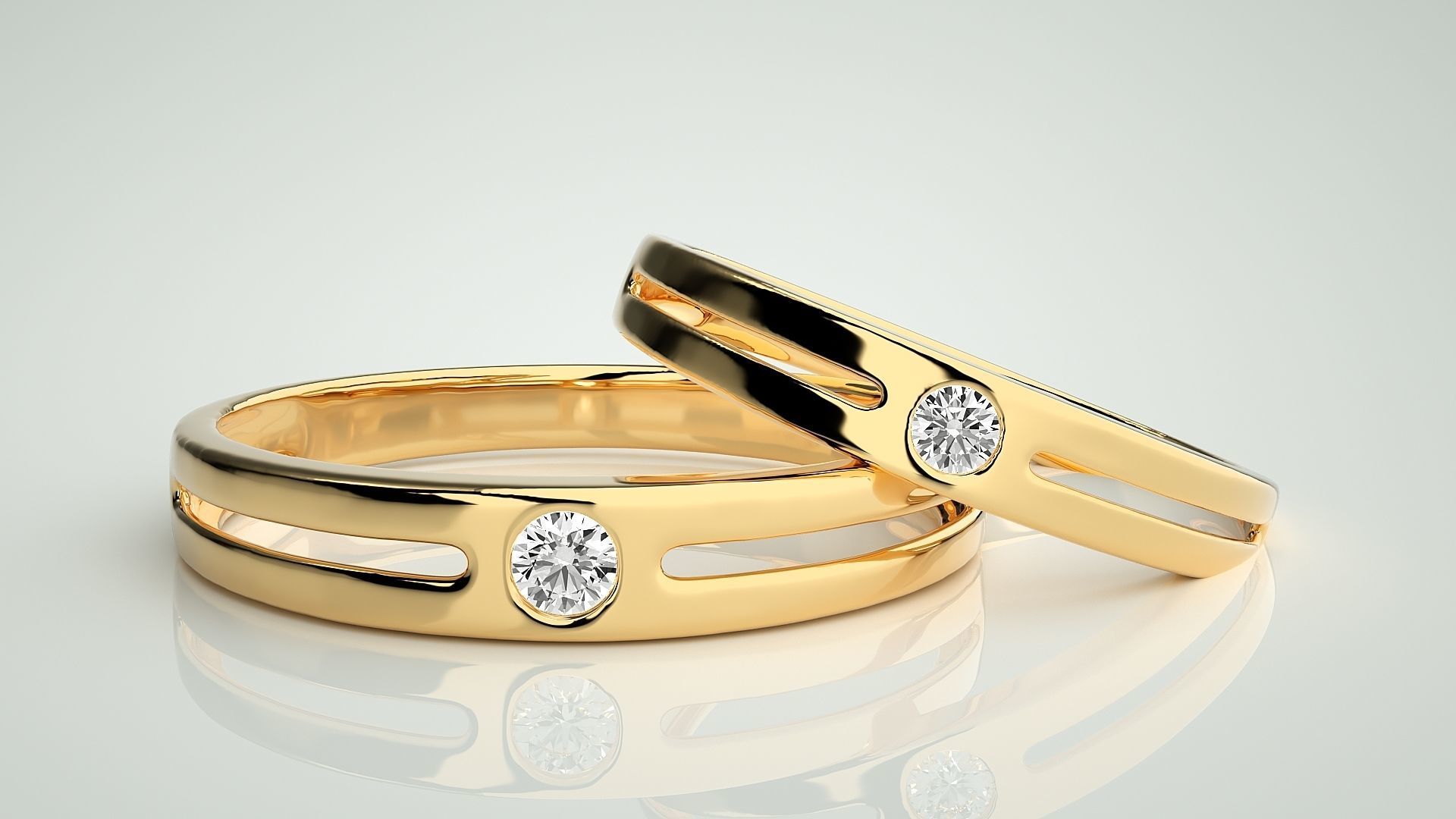 Solitaire Couple Band Ring 3dm stl render detail 3D print model_9