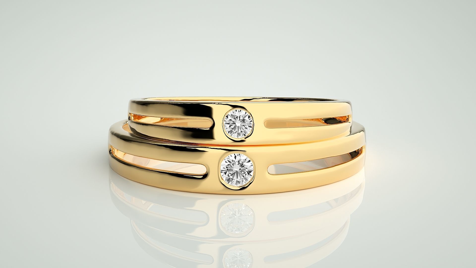 Solitaire Couple Band Ring 3dm stl render detail 3D print model_11
