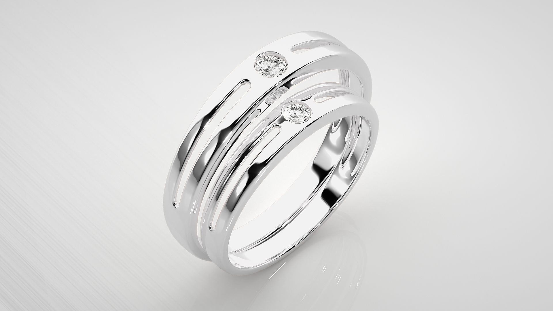 Solitaire Couple Band Ring 3dm stl render detail 3D print model_8