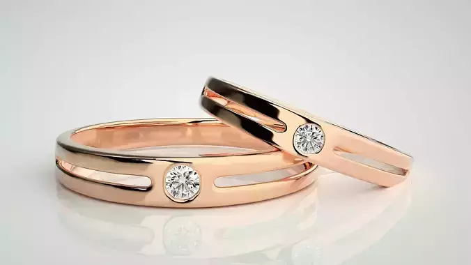 Solitaire Couple Band Ring 3dm stl render detail 