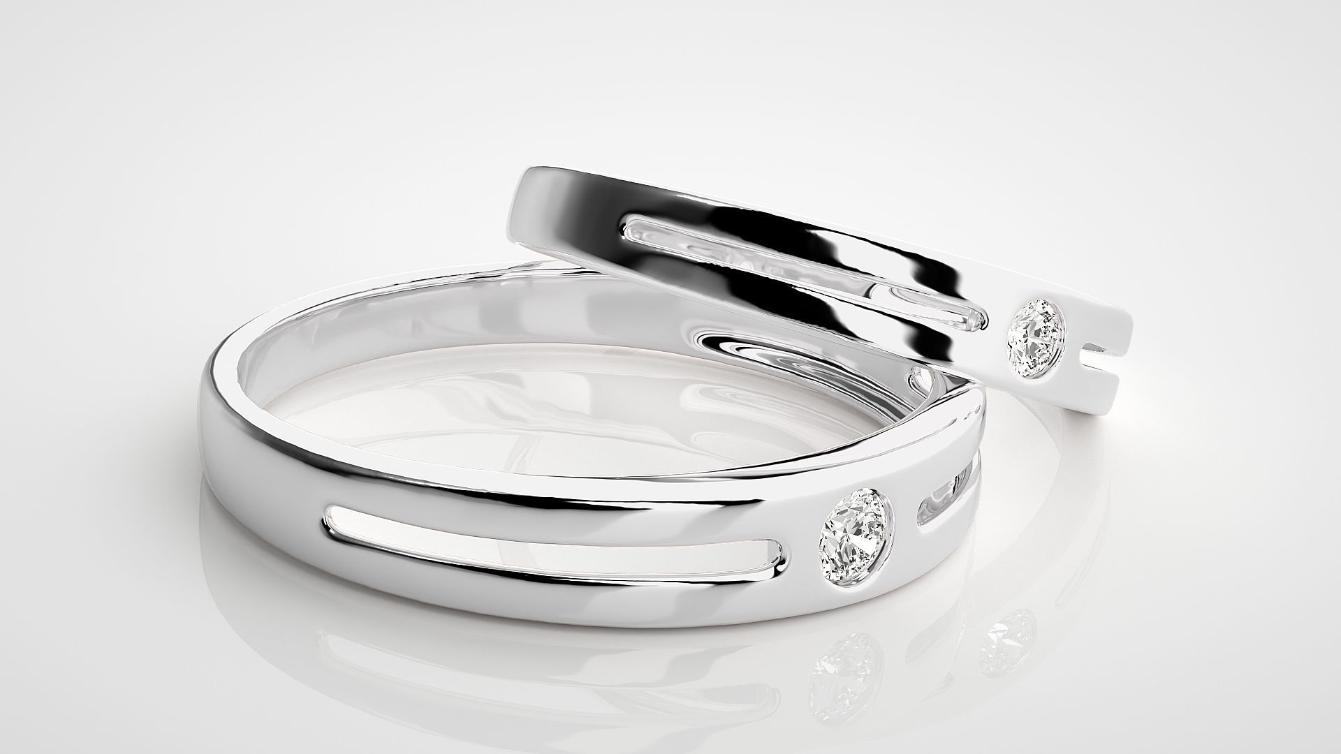 Solitaire Couple Band Ring 3dm stl render detail 3D print model_6