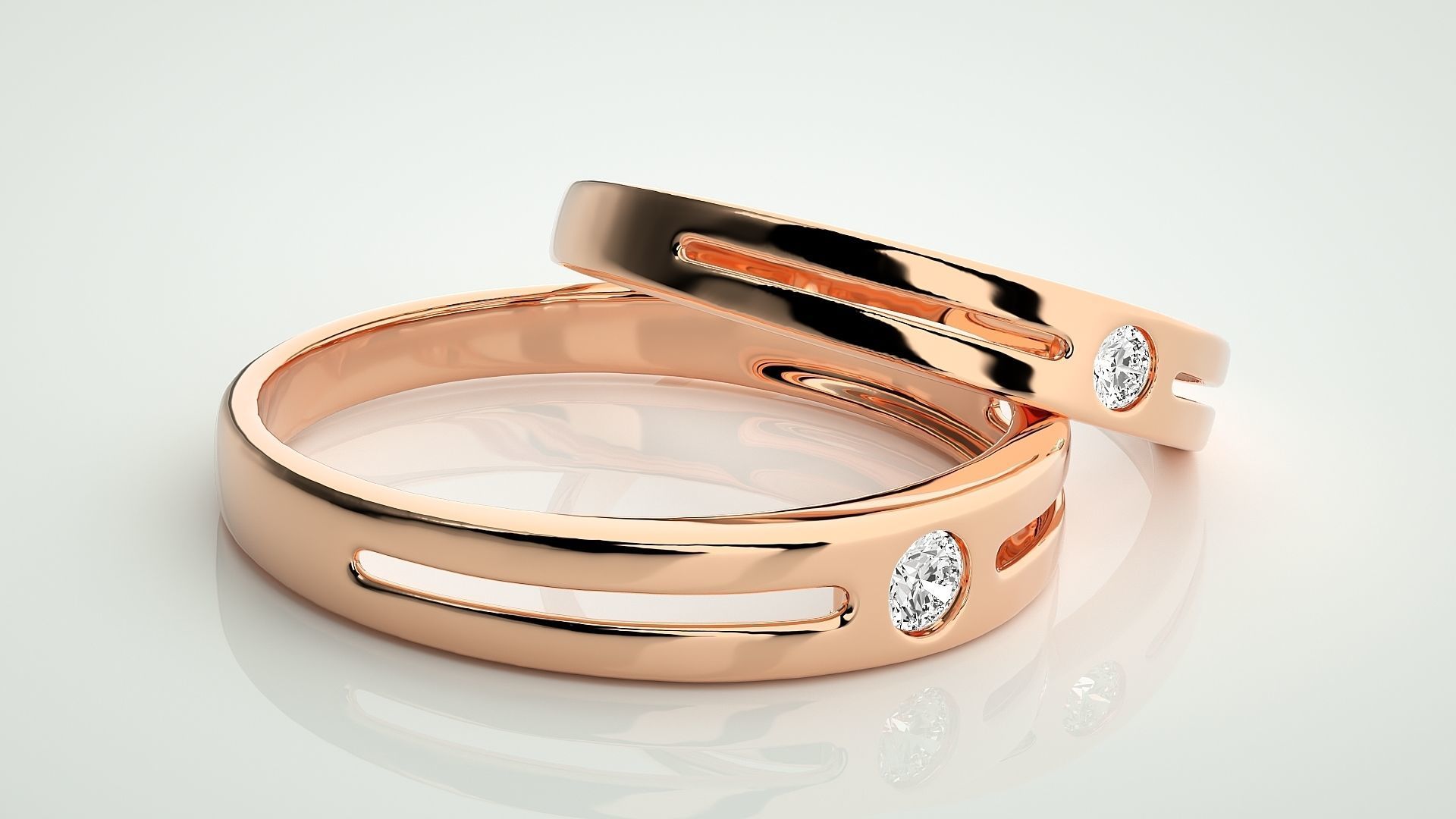 Solitaire Couple Band Ring 3dm stl render detail 3D print model_1