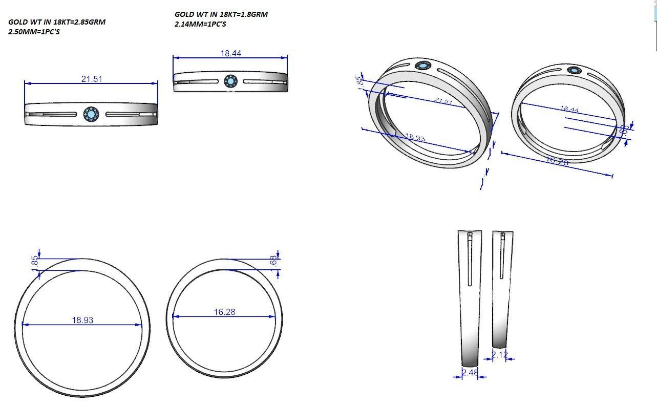 Solitaire Couple Band Ring 3dm stl render detail 3D print model_3