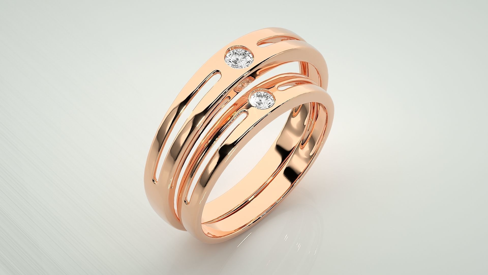 Solitaire Couple Band Ring 3dm stl render detail 3D print model_4