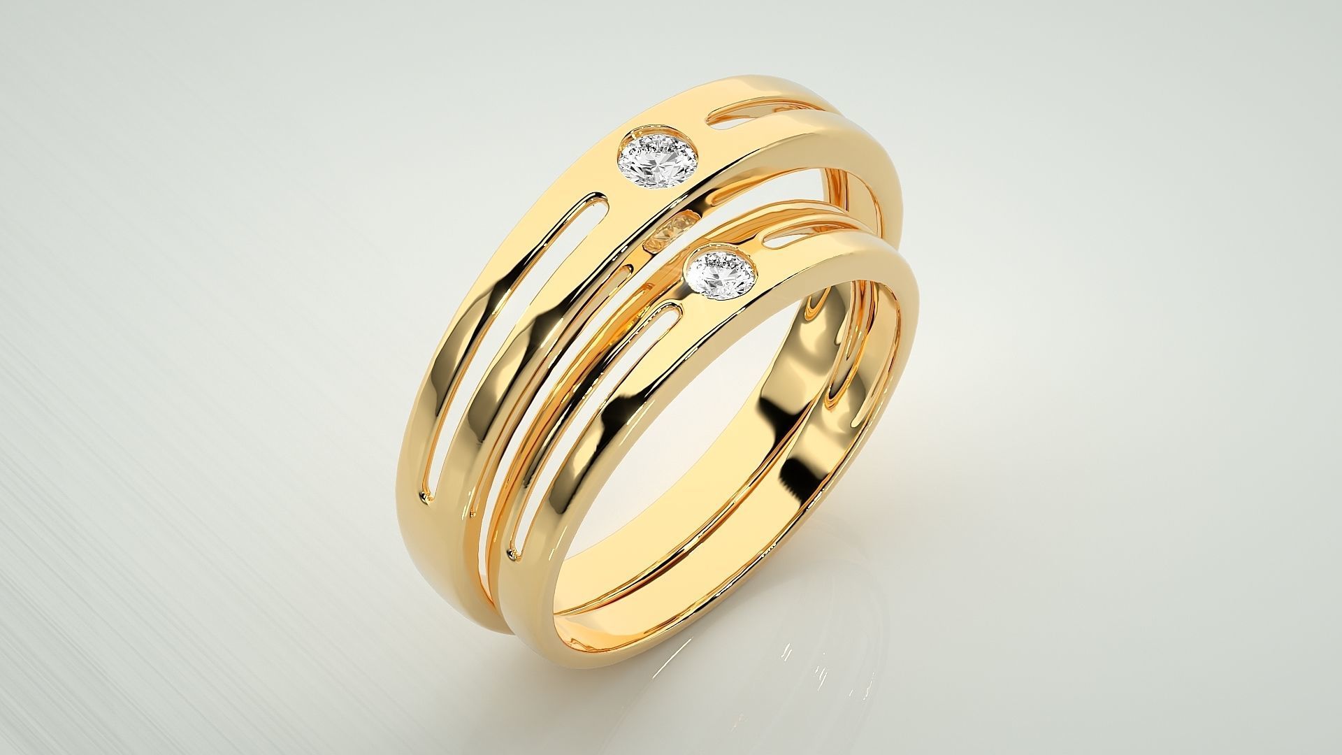 Solitaire Couple Band Ring 3dm stl render detail 3D print model_12