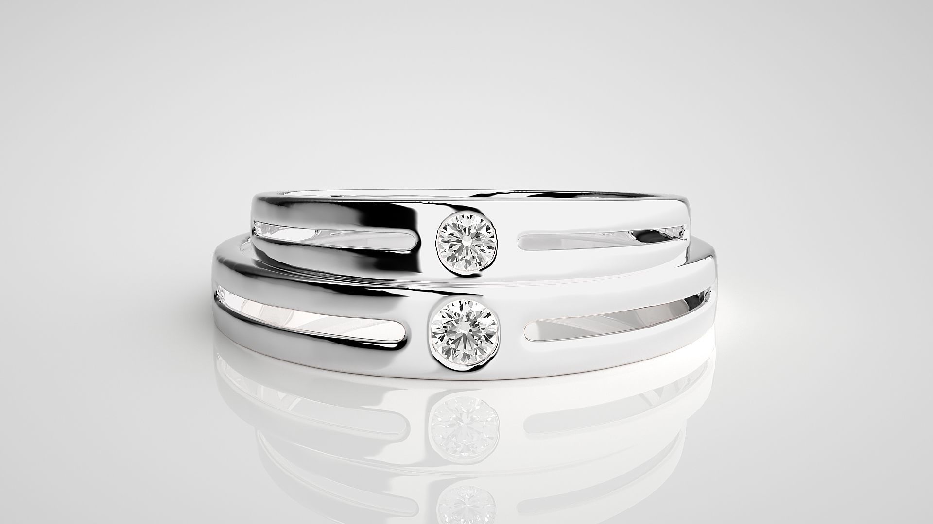 Solitaire Couple Band Ring 3dm stl render detail 3D print model_7
