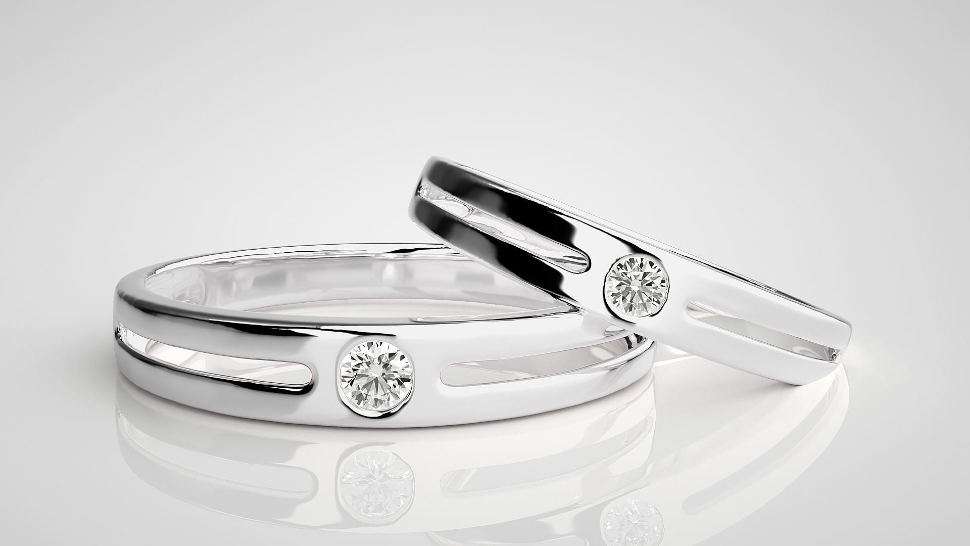 Solitaire Couple Band Ring 3dm stl render detail 3D print model_5