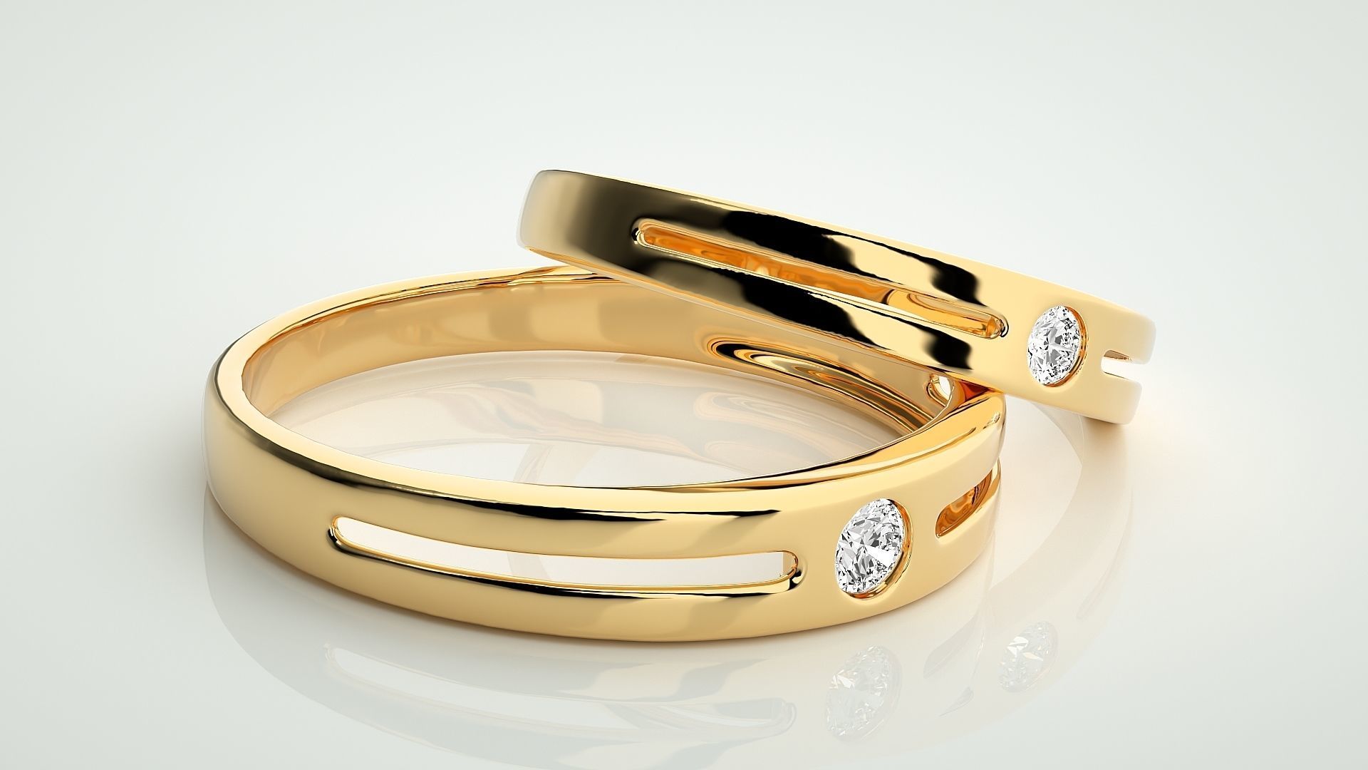 Solitaire Couple Band Ring 3dm stl render detail 3D print model_10