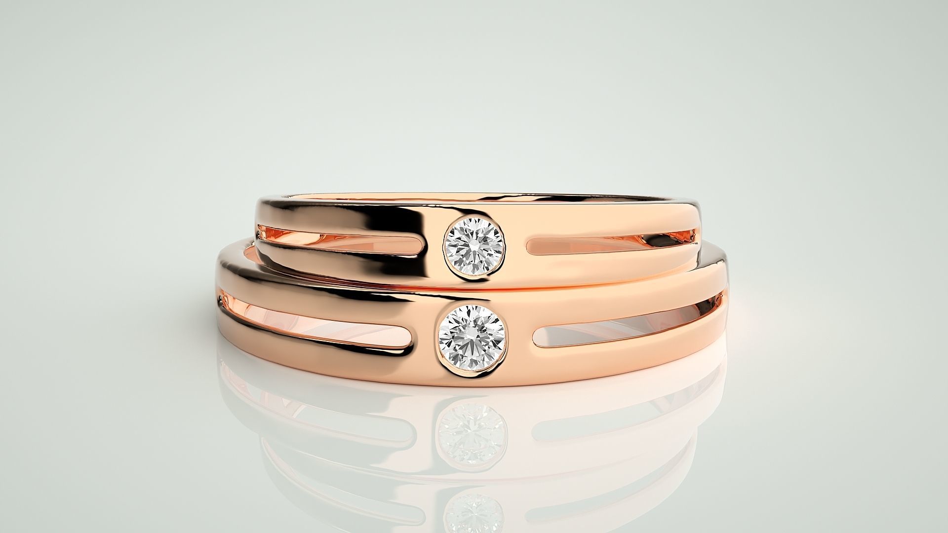 Solitaire Couple Band Ring 3dm stl render detail 3D print model_2