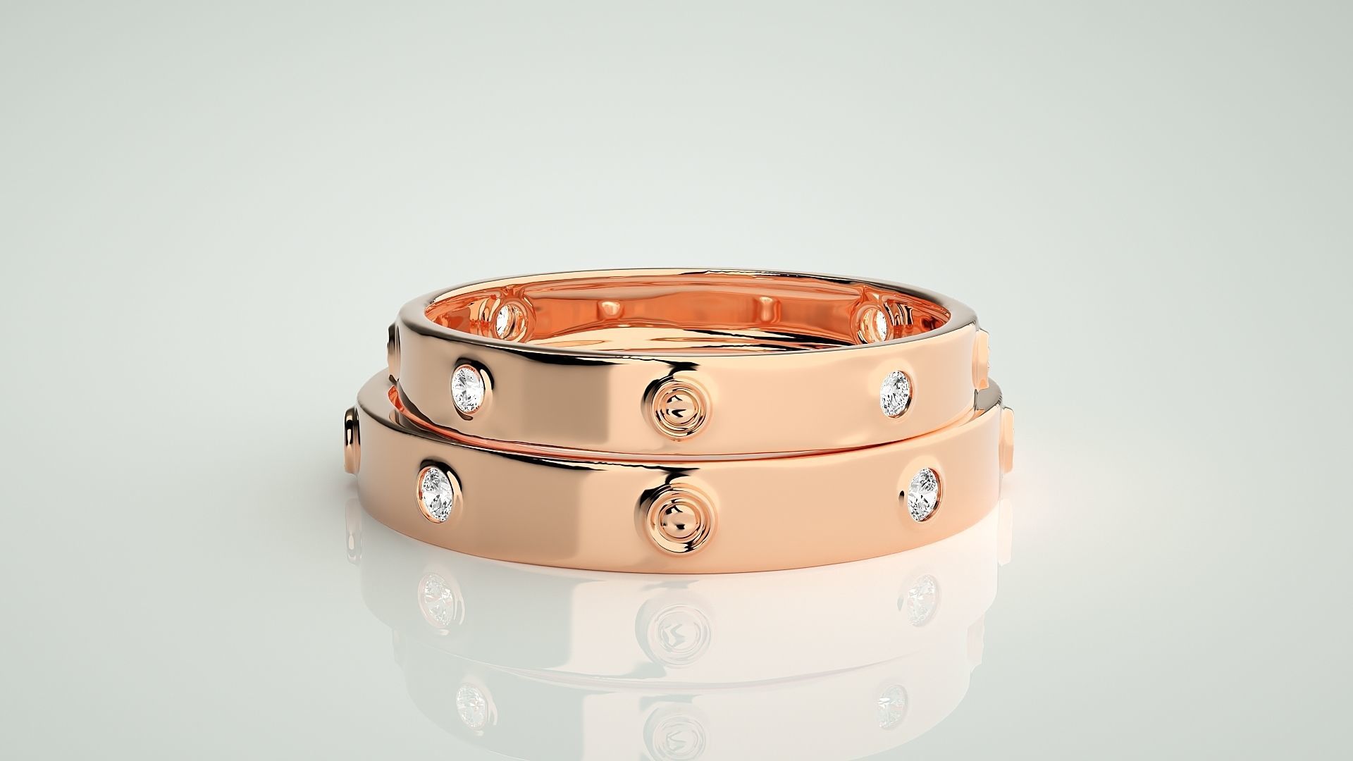 Screw Head Solitaire Couple Band Ring 3dm stl render detail  3D print model_2