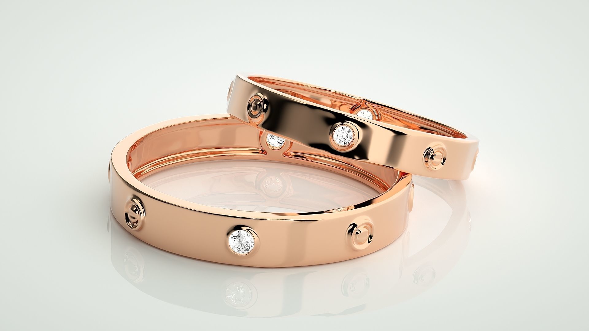 Screw Head Solitaire Couple Band Ring 3dm stl render detail  3D print model_1