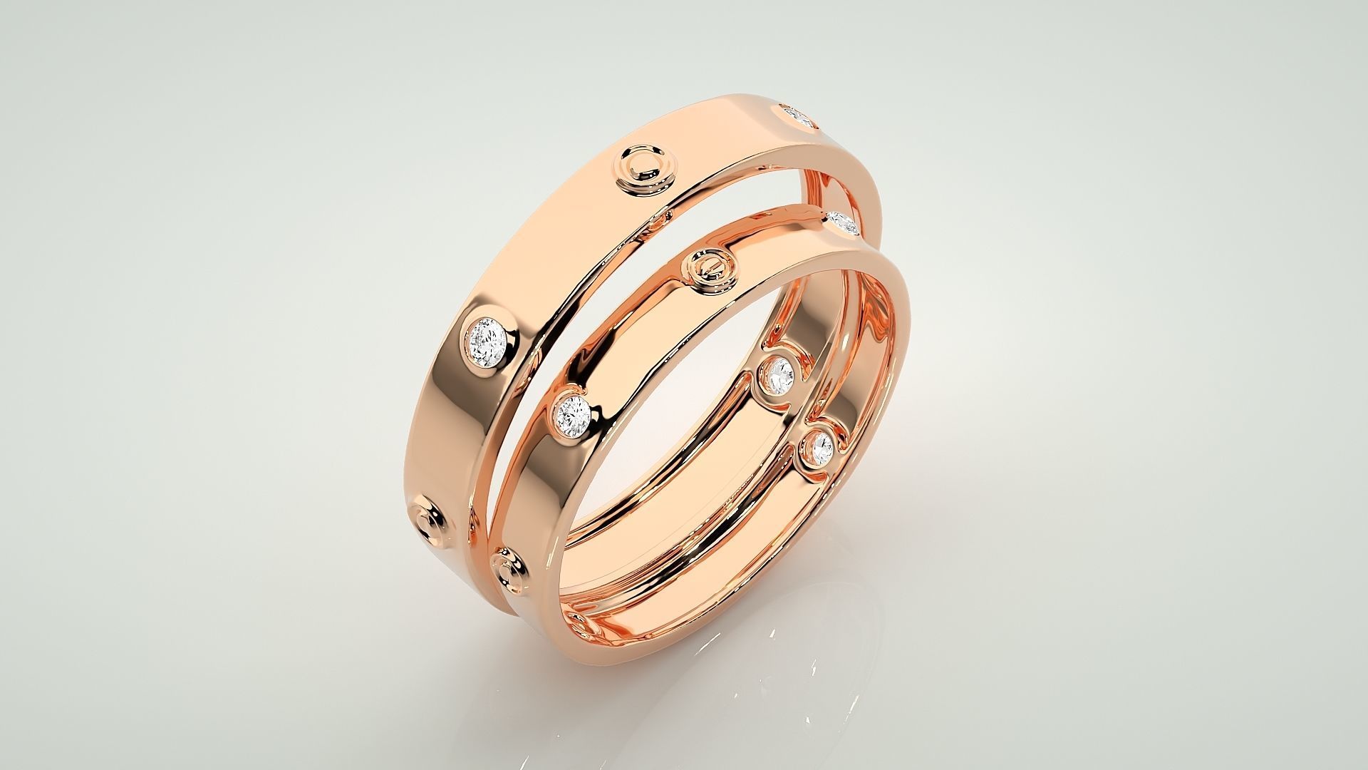 Screw Head Solitaire Couple Band Ring 3dm stl render detail  3D print model_4