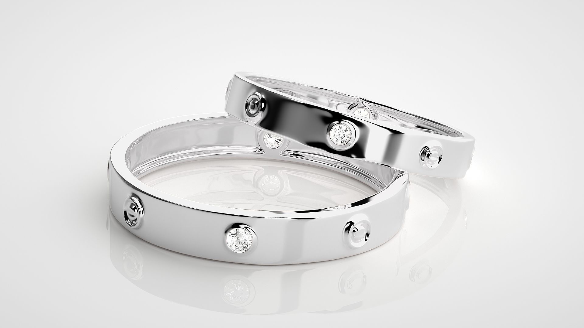 Screw Head Solitaire Couple Band Ring 3dm stl render detail  3D print model_6