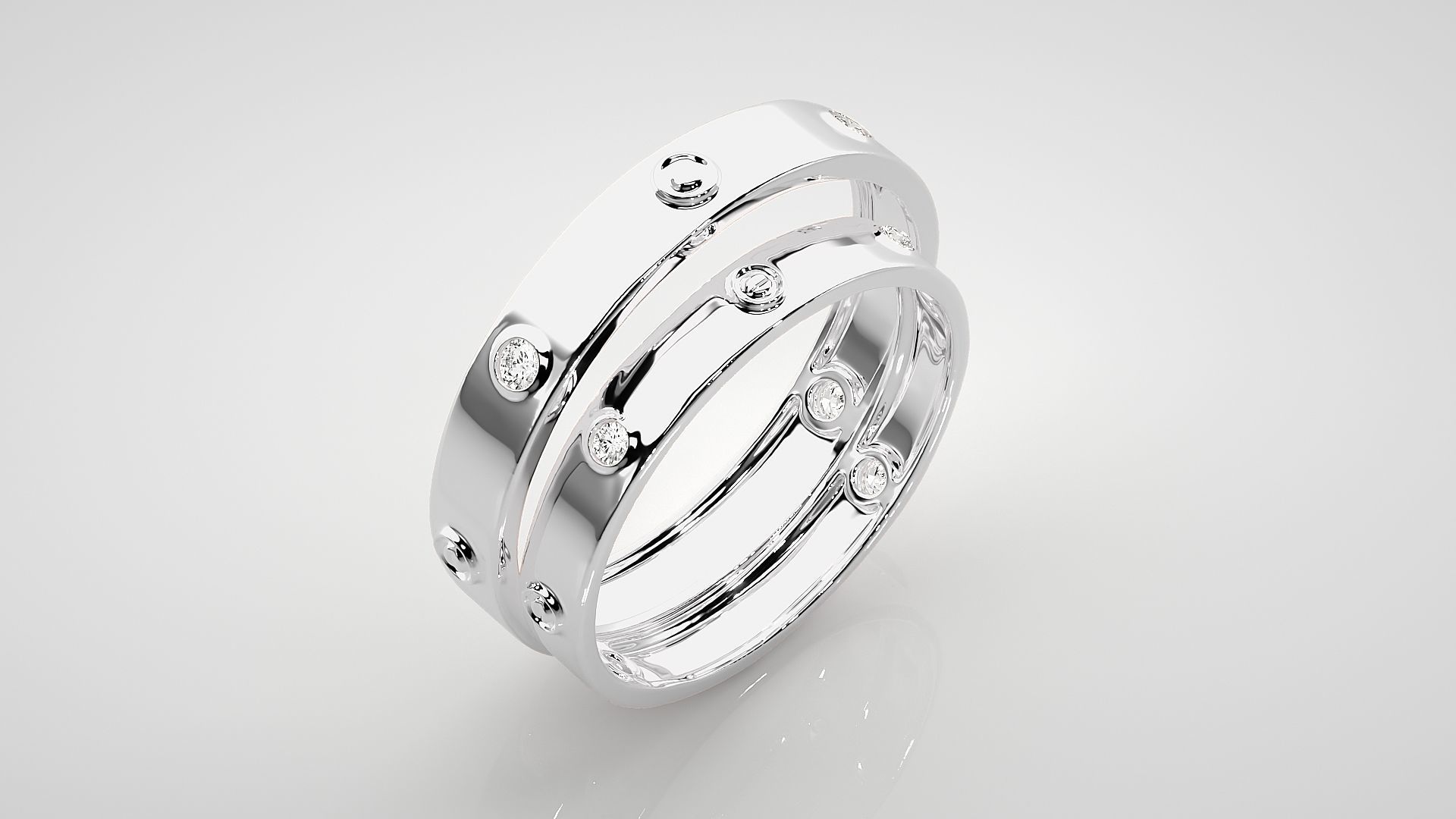 Screw Head Solitaire Couple Band Ring 3dm stl render detail  3D print model_8