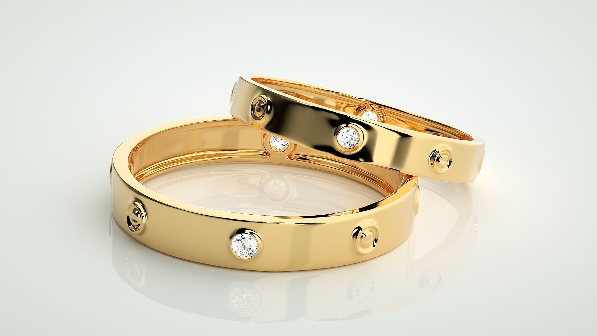 Screw Head Solitaire Couple Band Ring 3dm stl render detail  3D print model_10