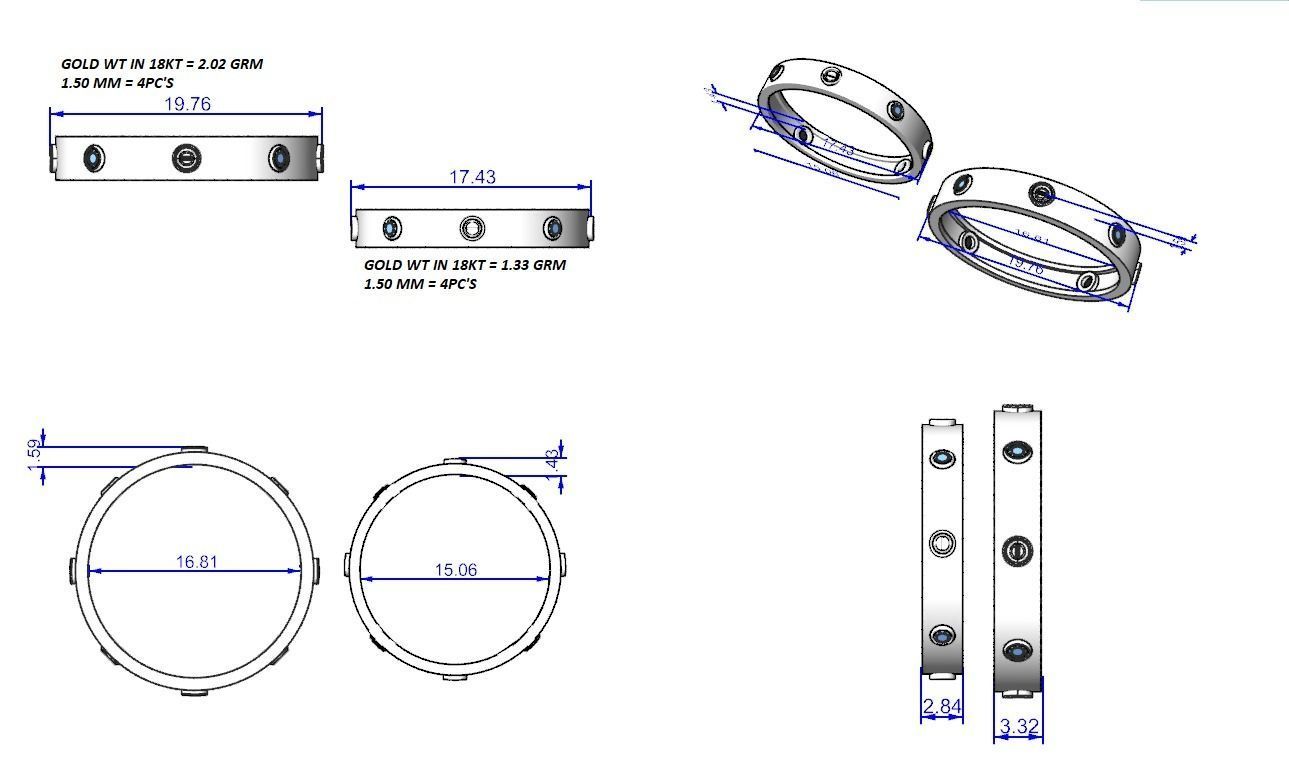 Screw Head Solitaire Couple Band Ring 3dm stl render detail  3D print model_3