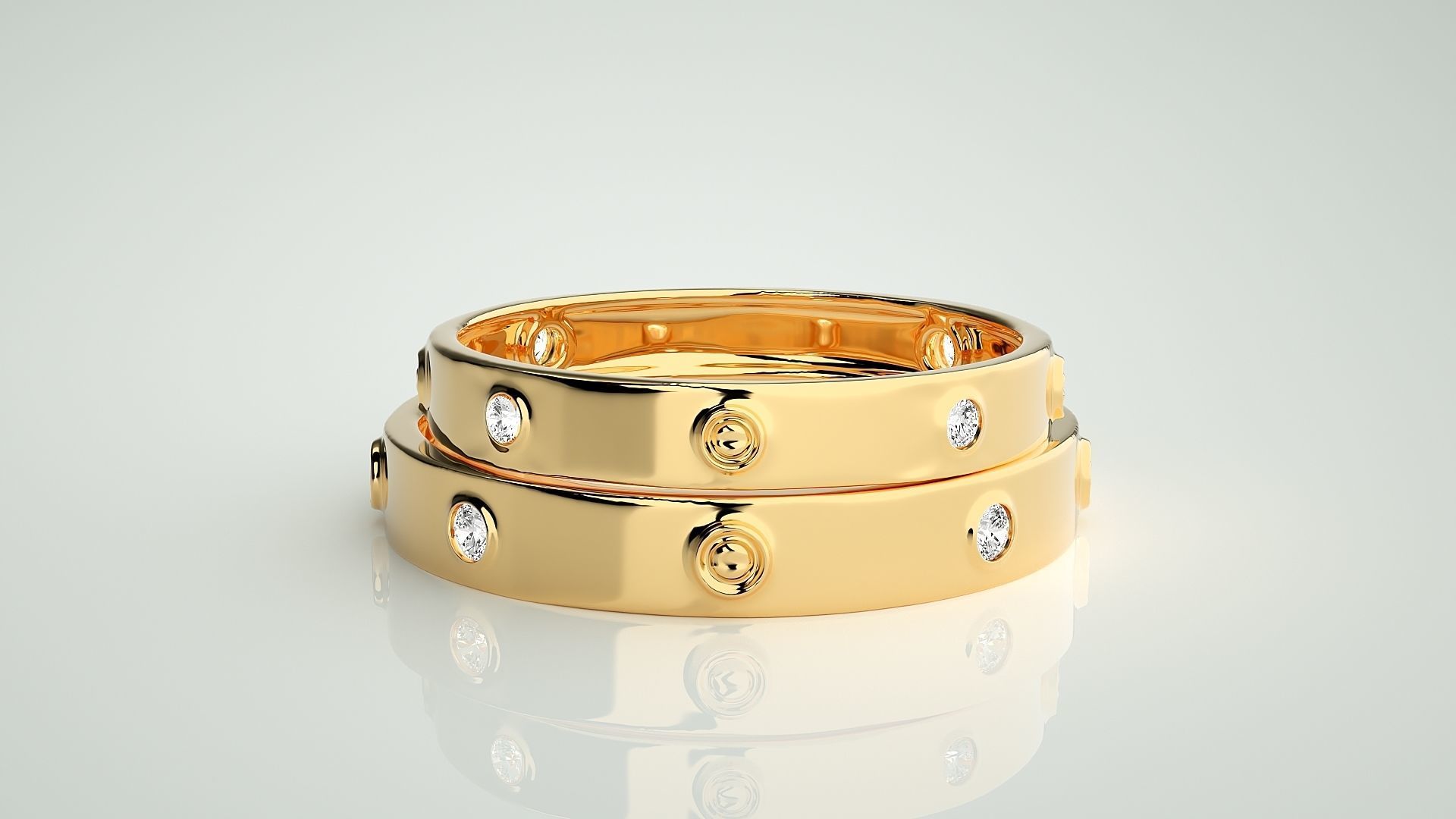 Screw Head Solitaire Couple Band Ring 3dm stl render detail  3D print model_11