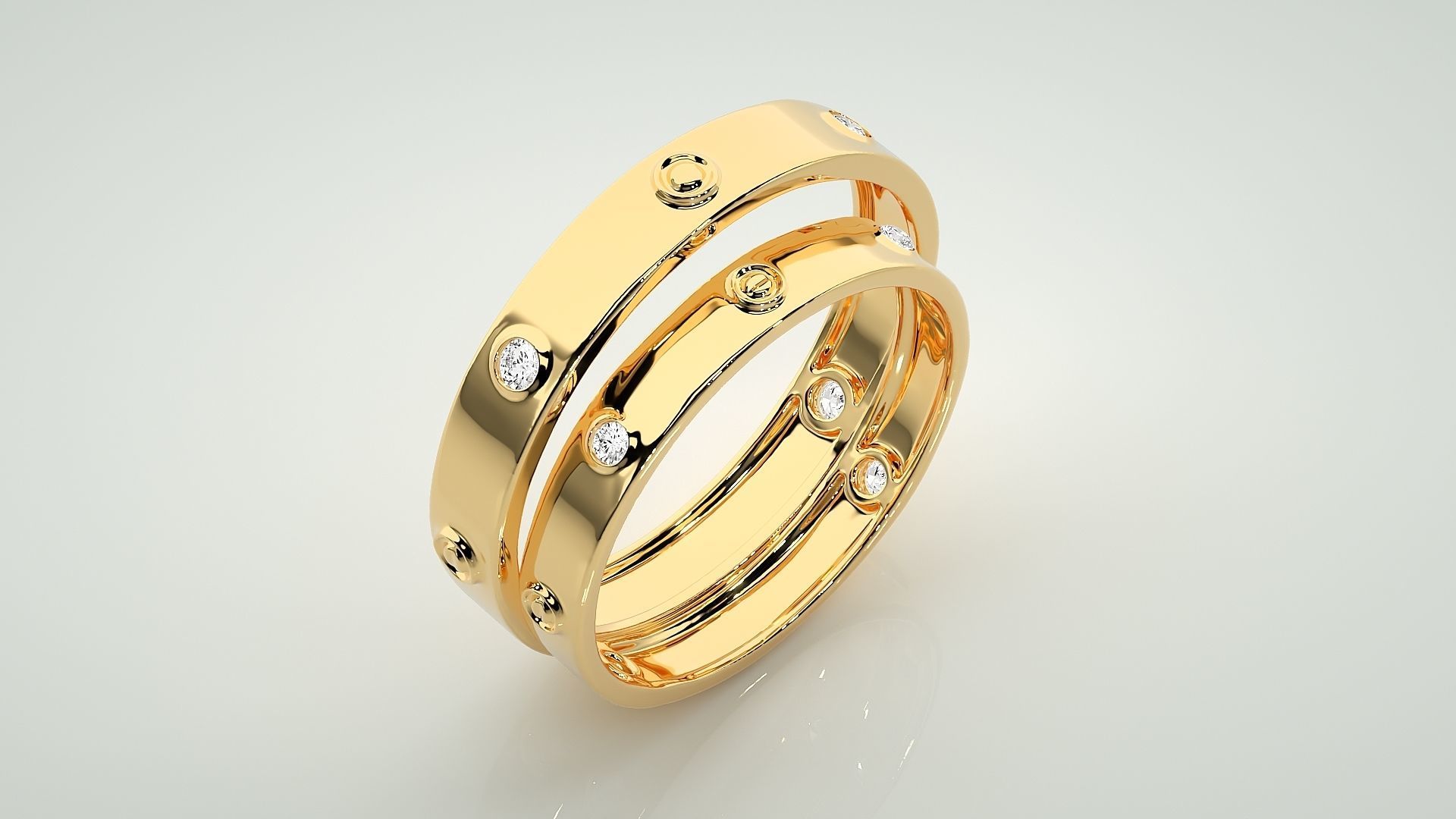 Screw Head Solitaire Couple Band Ring 3dm stl render detail  3D print model_12