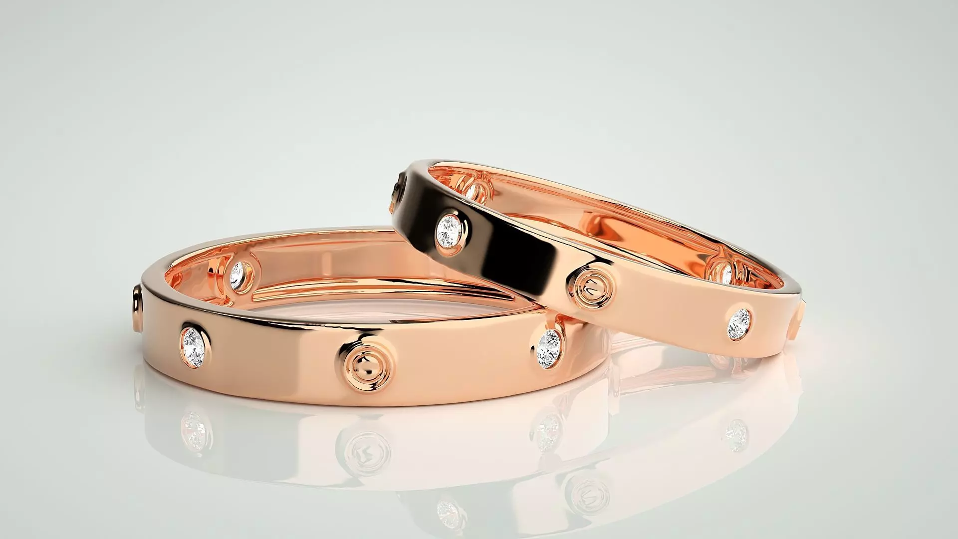 Screw Head Solitaire Couple Band Ring 3dm stl render detail  3D print model_0