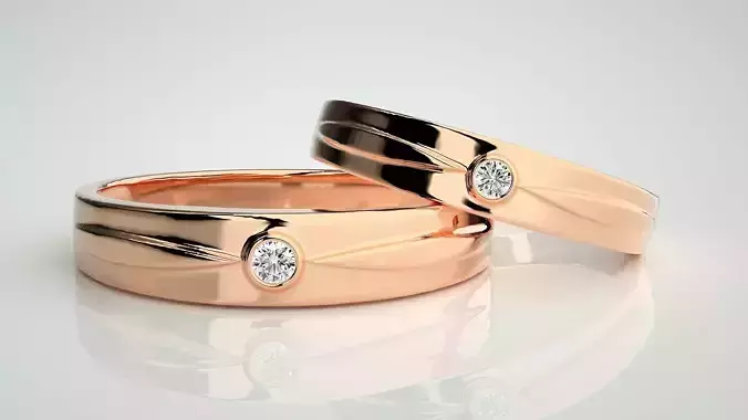 Solitaire Couple Band Ring 3dm stl render detail 