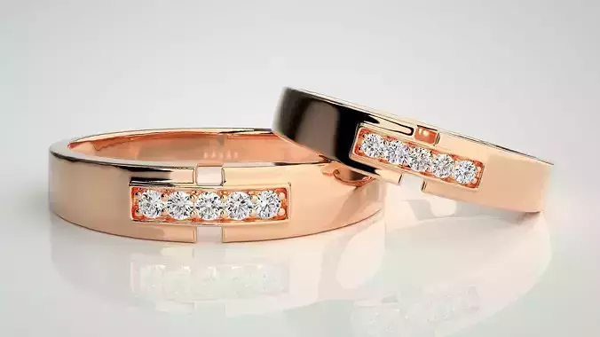 Solitaire Couple Band Ring 3dm stl render detail 