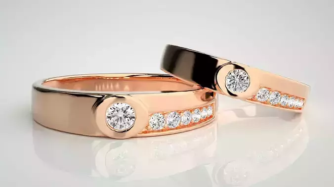 Solitaire Couple Band Ring 3dm stl render detail 