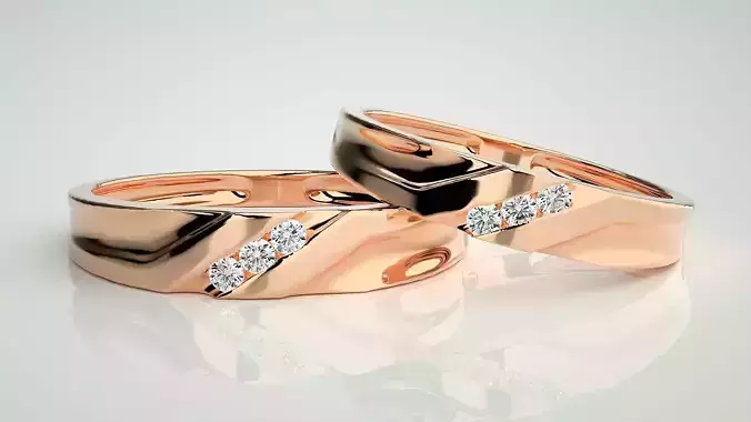 Tri-Diamond Couple Band Ring 3dm stl render detail  3D print model