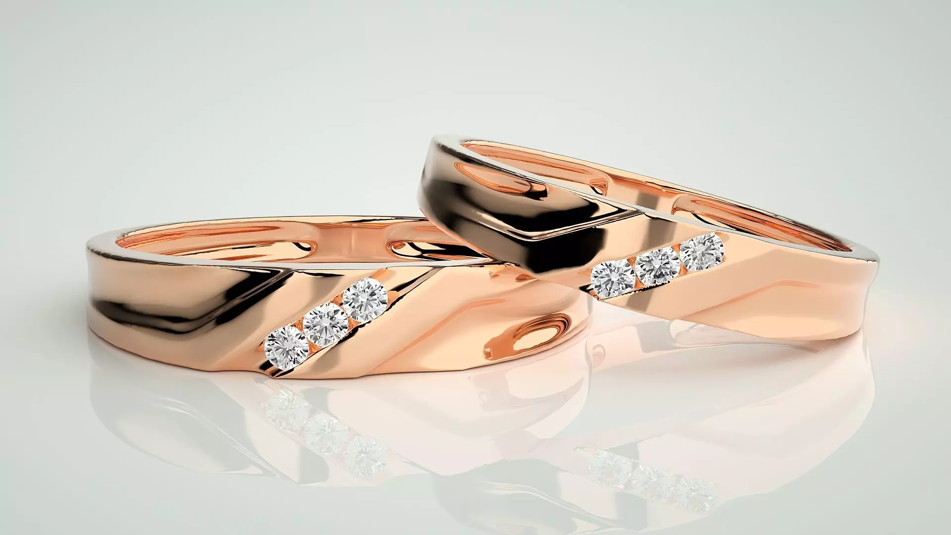 Tri-Diamond Couple Band Ring 3dm stl render detail  3D print model_0