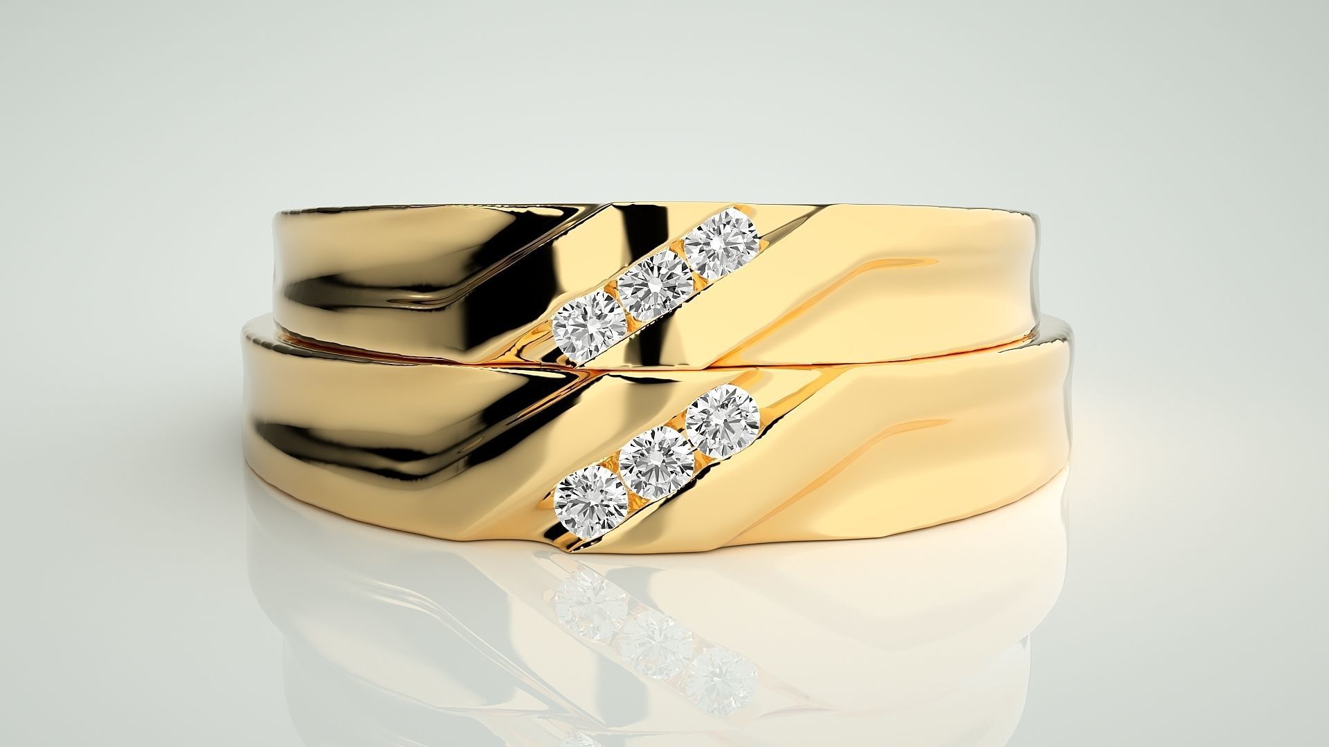 Tri-Diamond Couple Band Ring 3dm stl render detail  3D print model_11