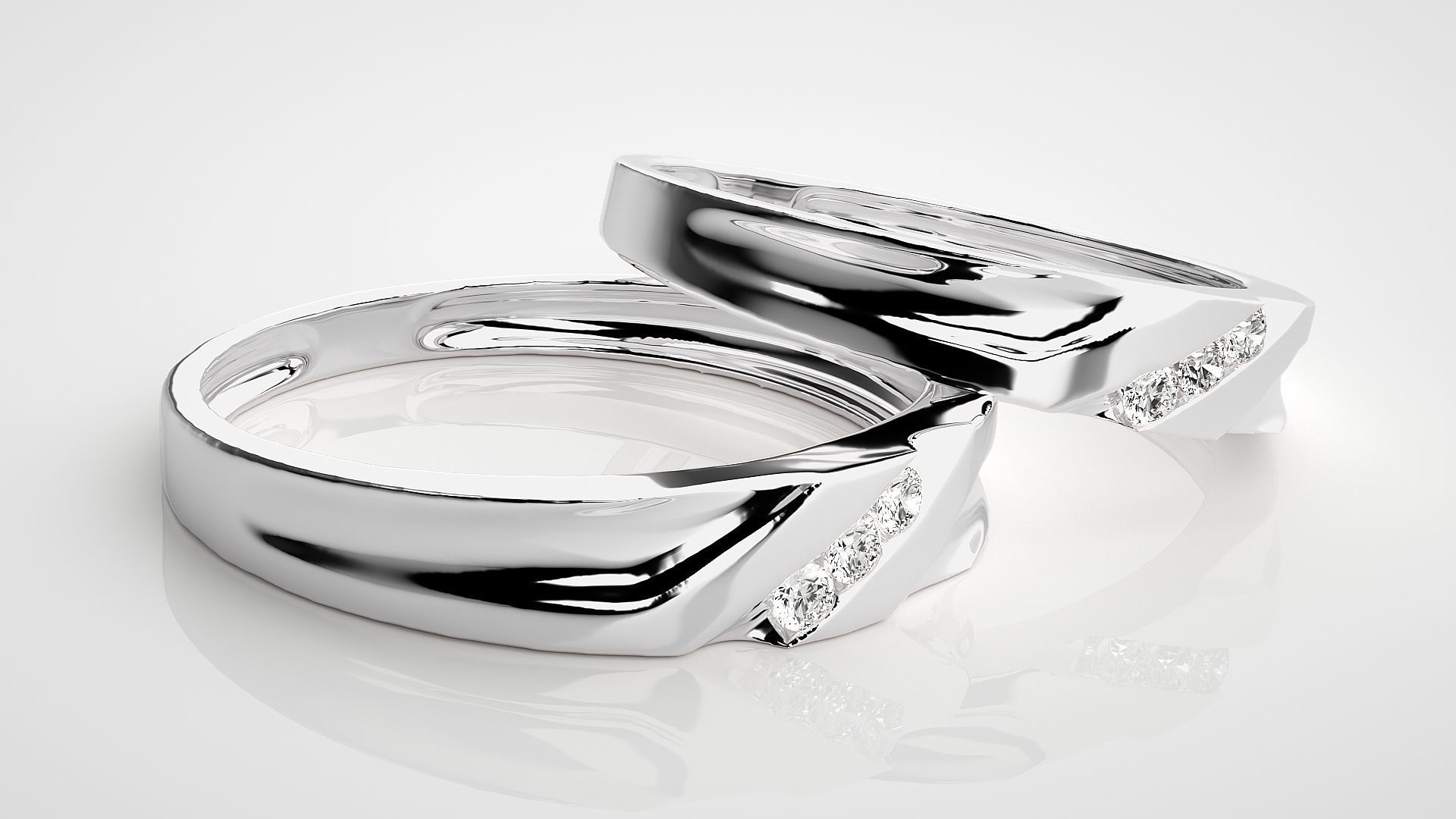 Tri-Diamond Couple Band Ring 3dm stl render detail  3D print model_6