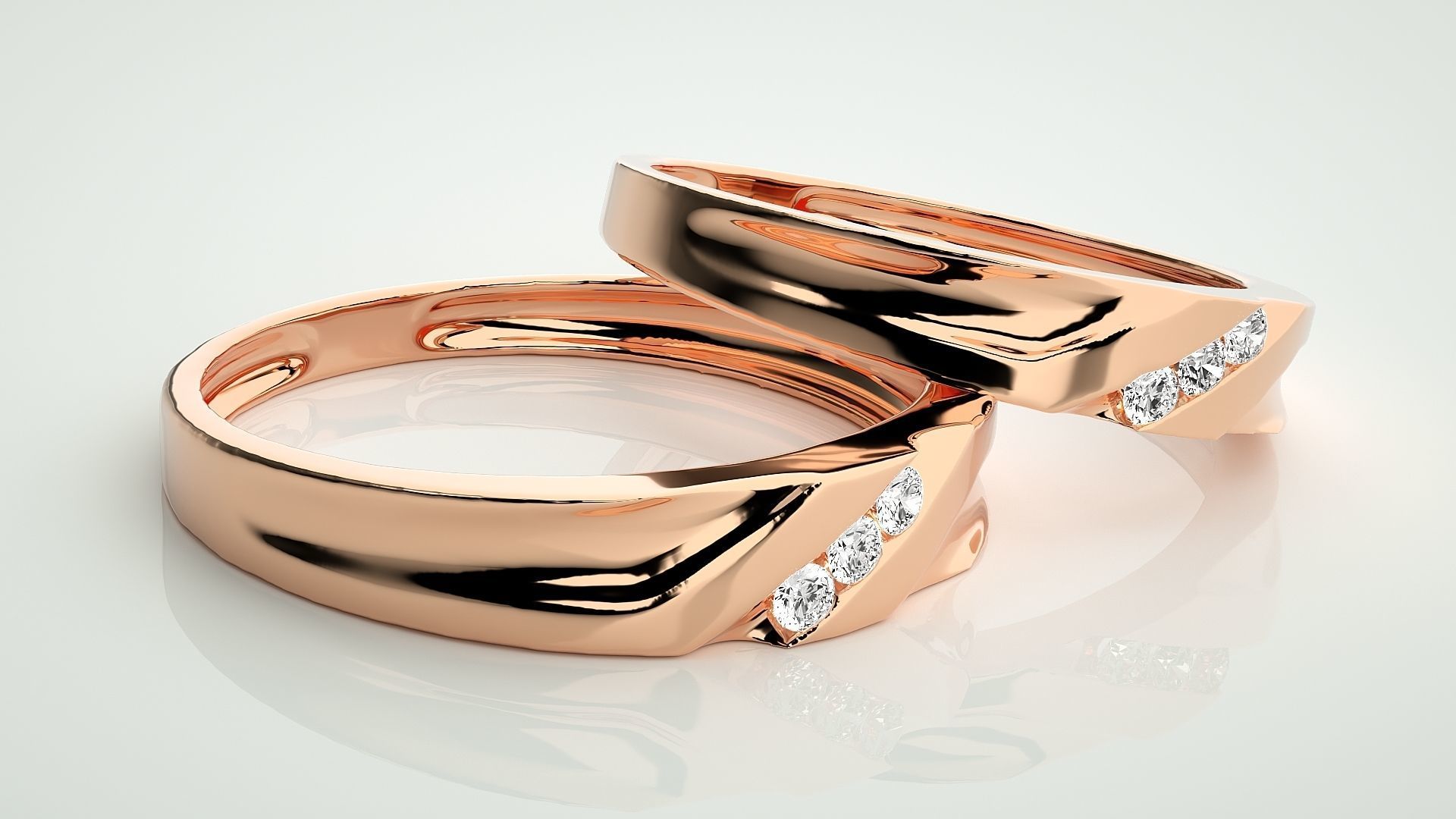 Tri-Diamond Couple Band Ring 3dm stl render detail  3D print model_1