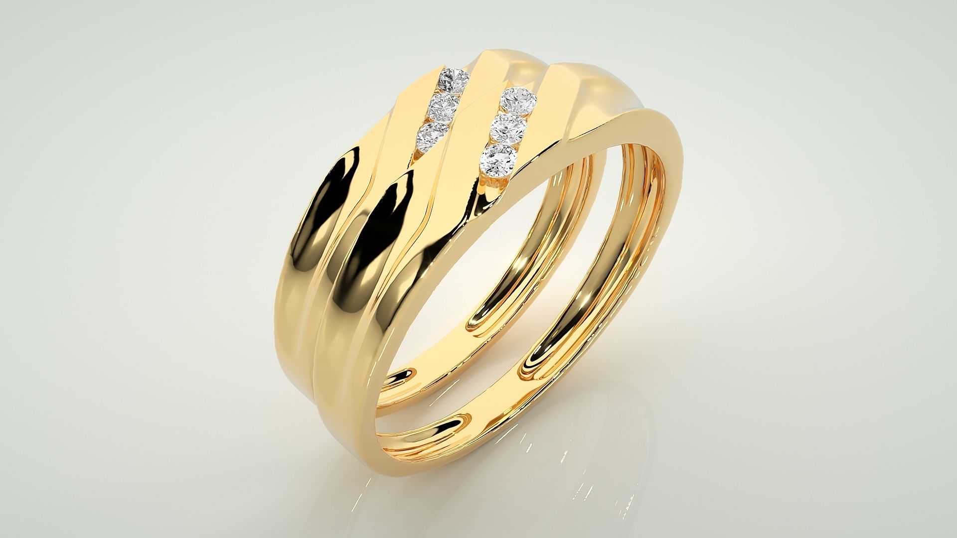 Tri-Diamond Couple Band Ring 3dm stl render detail  3D print model_12