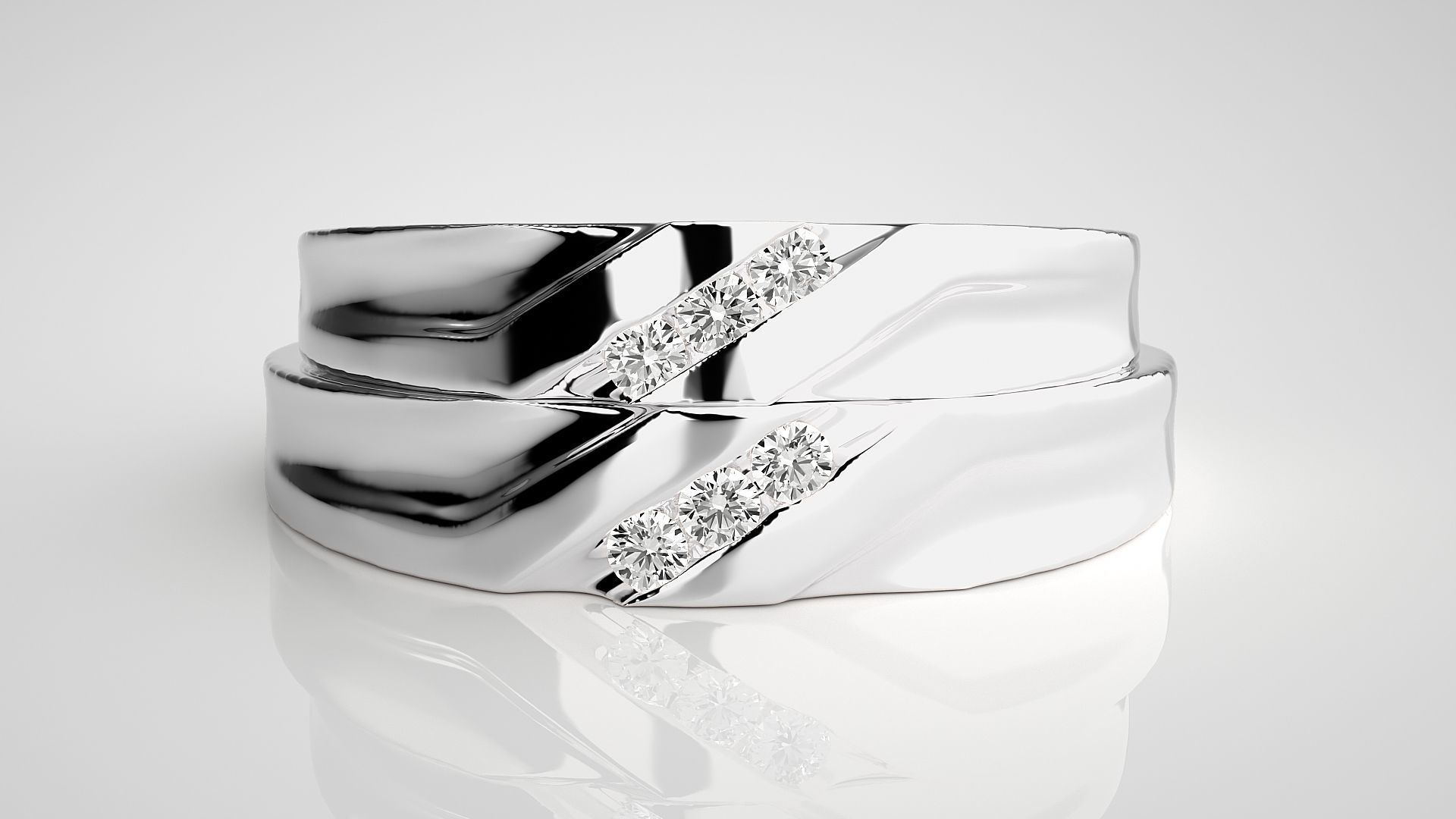 Tri-Diamond Couple Band Ring 3dm stl render detail  3D print model_7