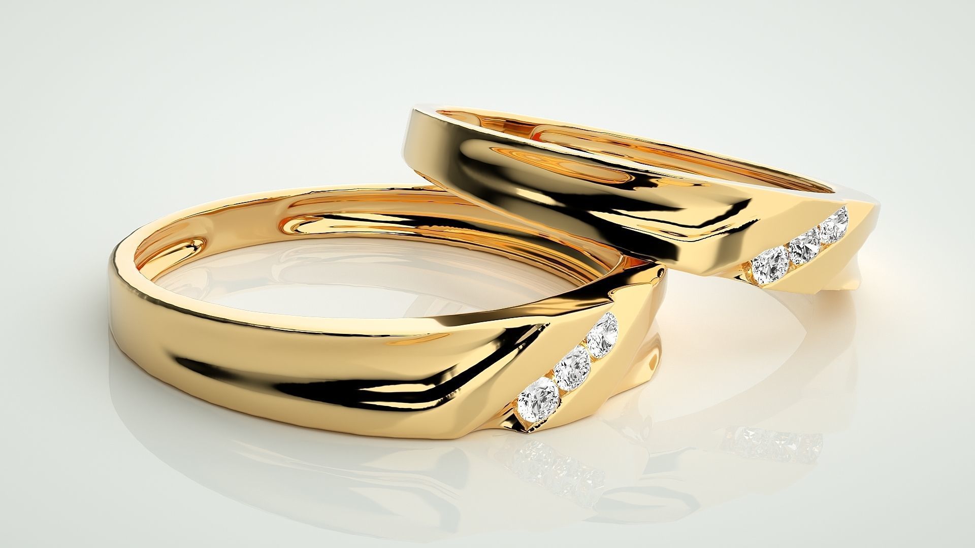 Tri-Diamond Couple Band Ring 3dm stl render detail  3D print model_10