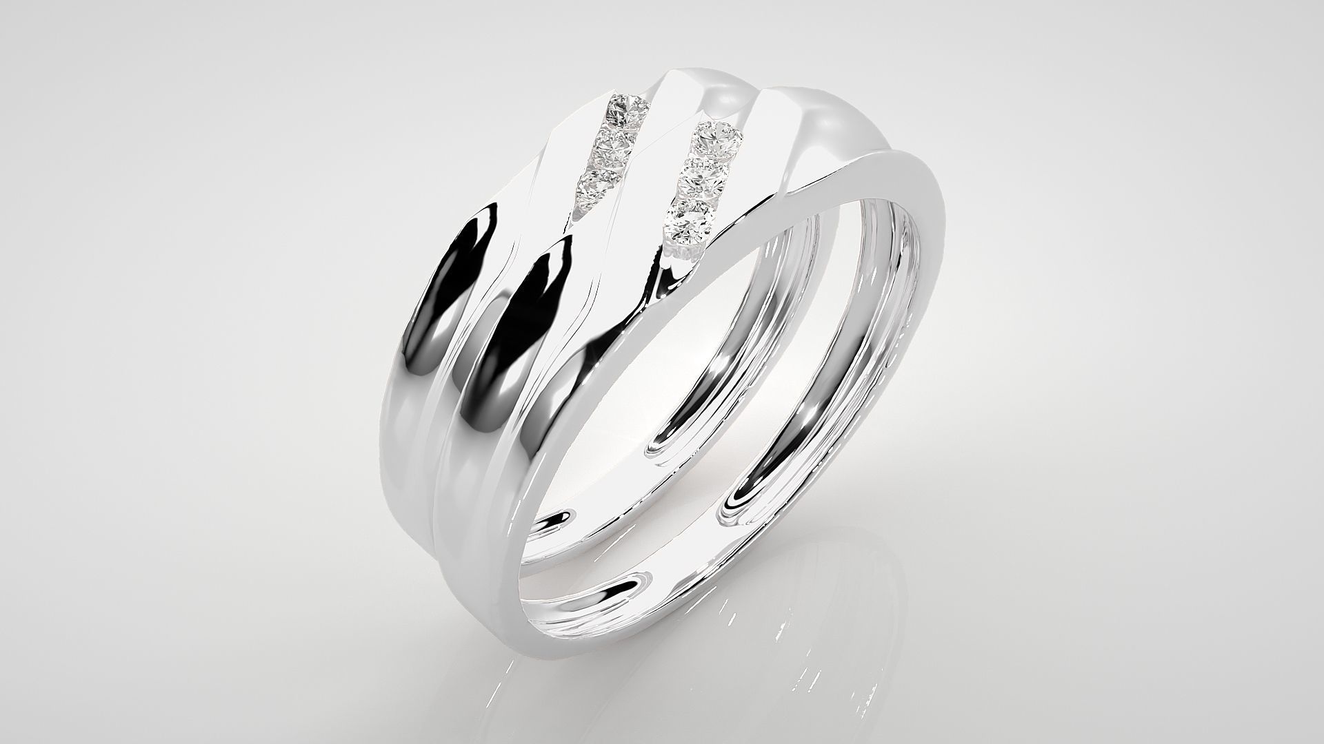 Tri-Diamond Couple Band Ring 3dm stl render detail  3D print model_8