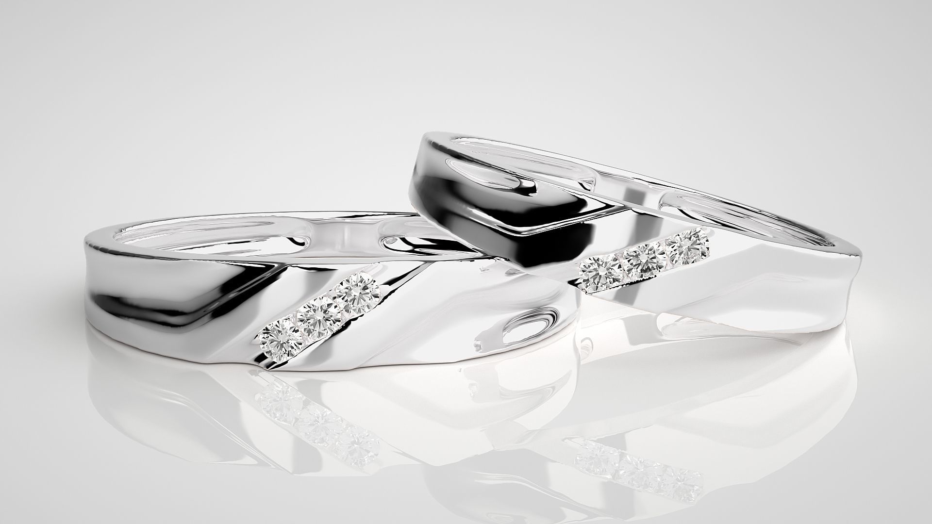 Tri-Diamond Couple Band Ring 3dm stl render detail  3D print model_5