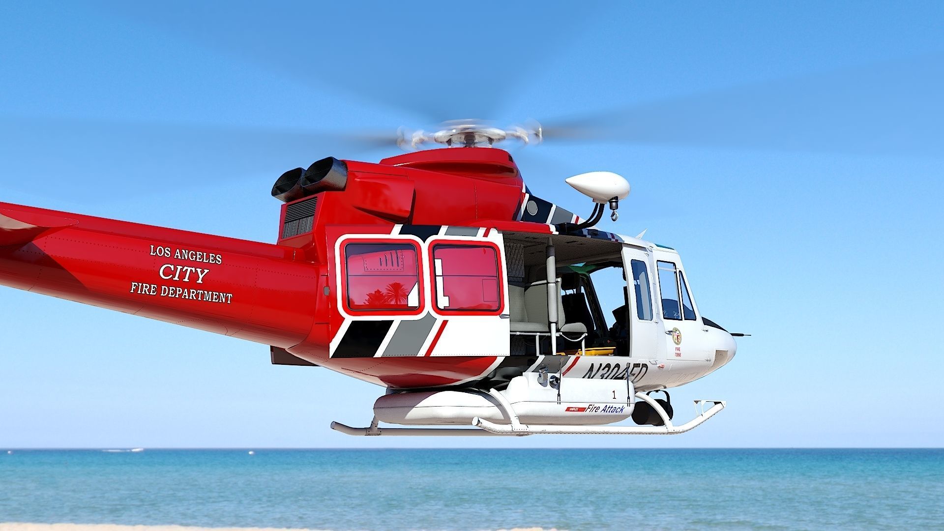 Helicopter Bell 412 LAFD Low-poly 3D model_2