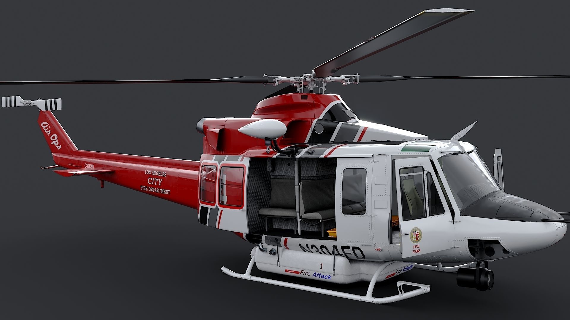 Helicopter Bell 412 LAFD Low-poly 3D model_8