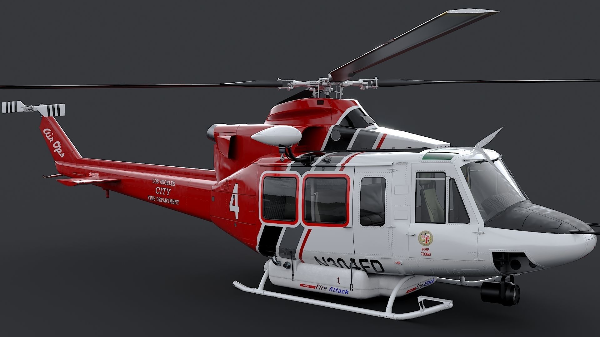 Helicopter Bell 412 LAFD Low-poly 3D model_7