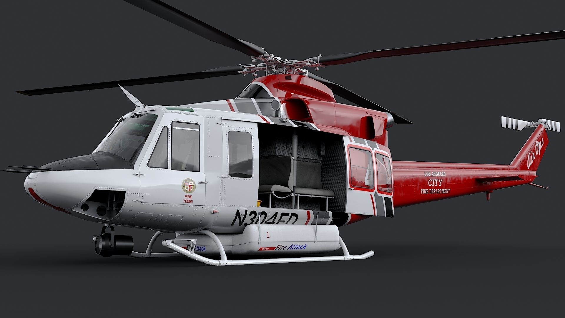 Helicopter Bell 412 LAFD Low-poly 3D model_9