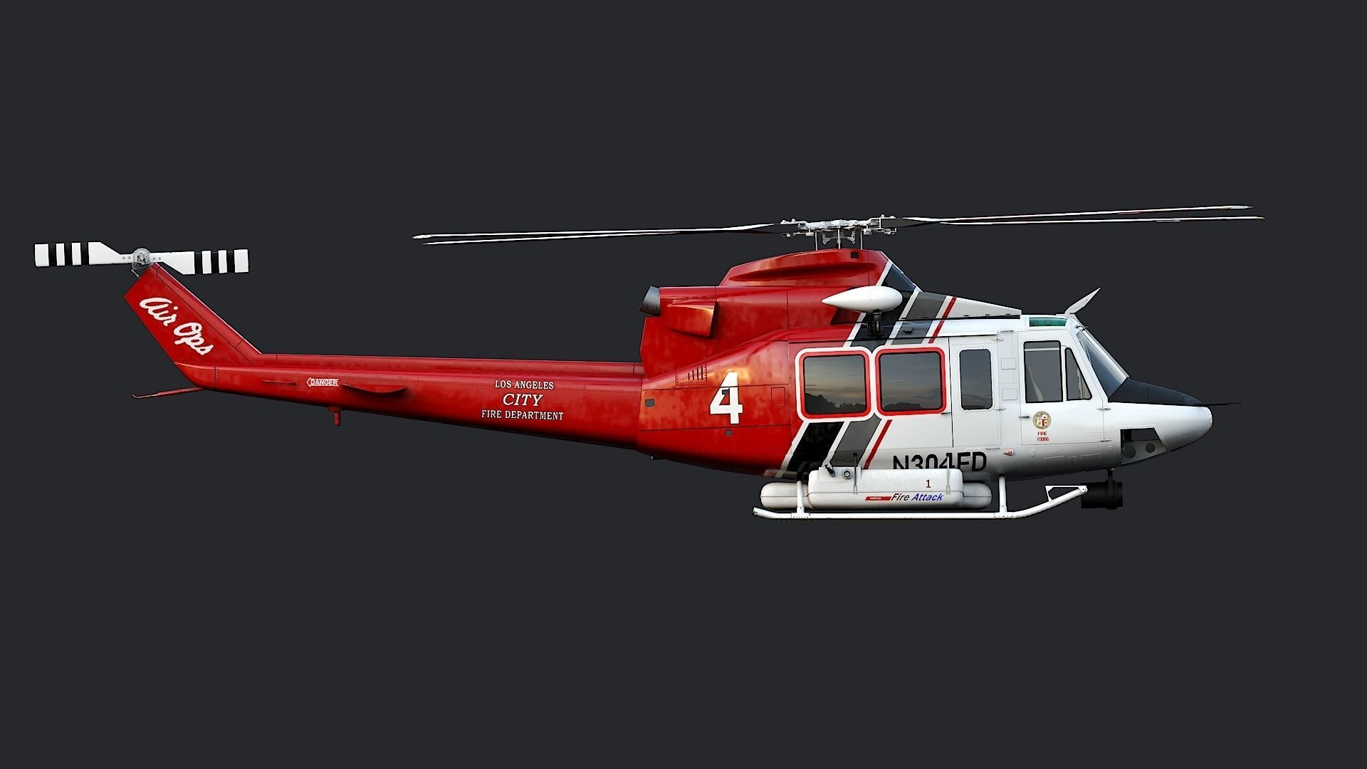 Helicopter Bell 412 LAFD Low-poly 3D model_6