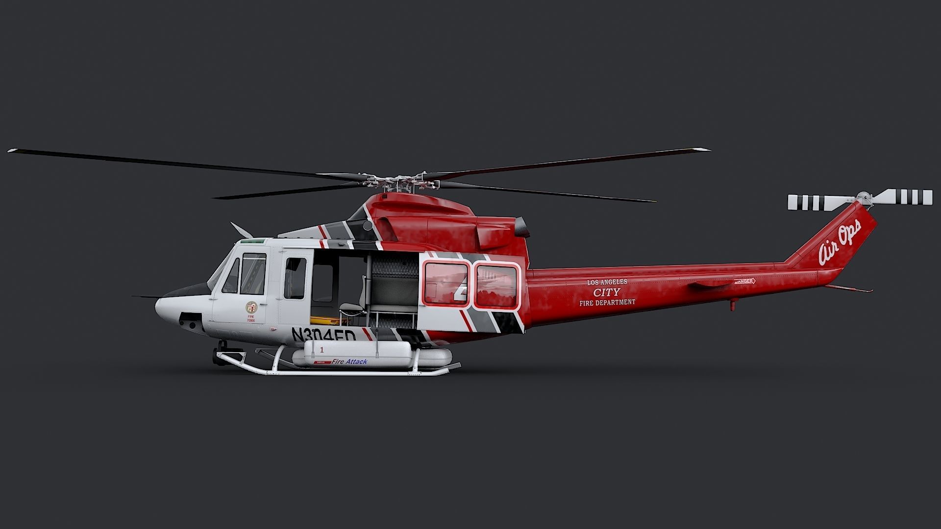 Helicopter Bell 412 LAFD Low-poly 3D model_5