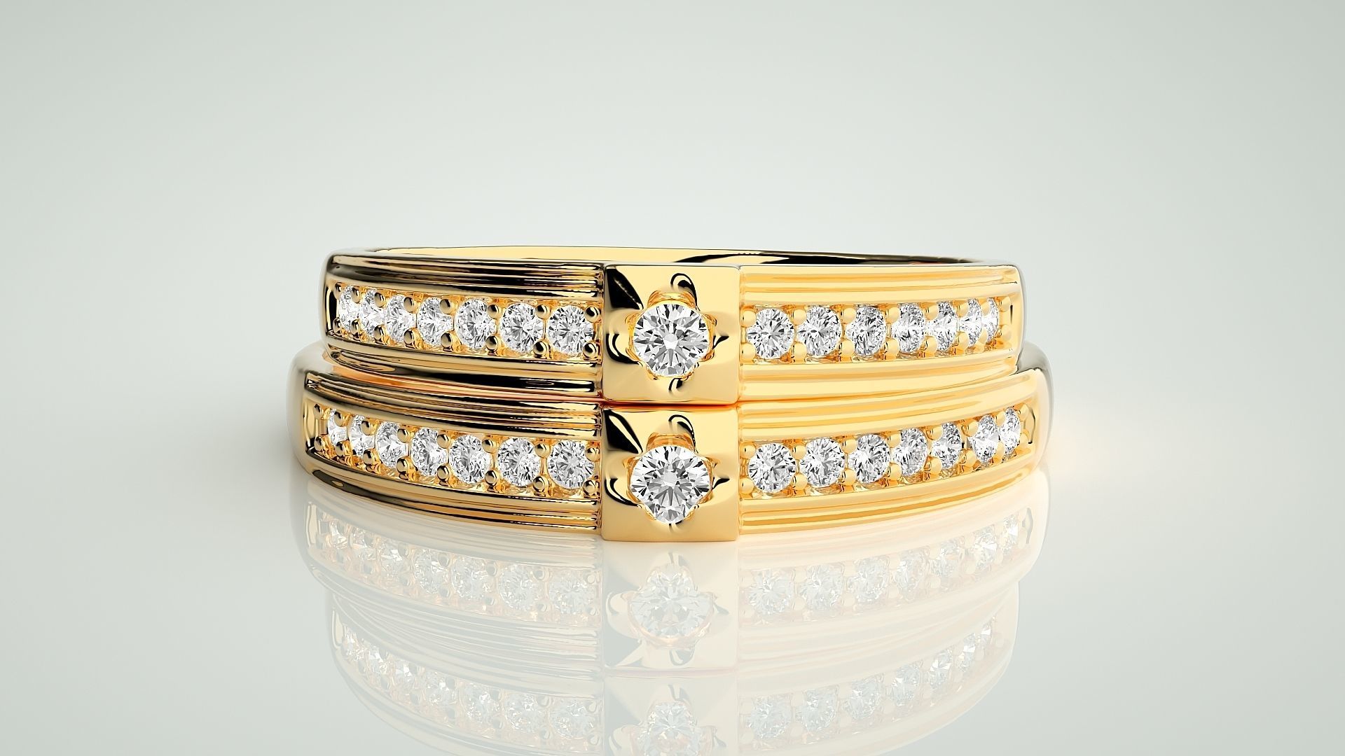 Solitaire Couple Band Ring 3dm stl render detail 3D print model_11