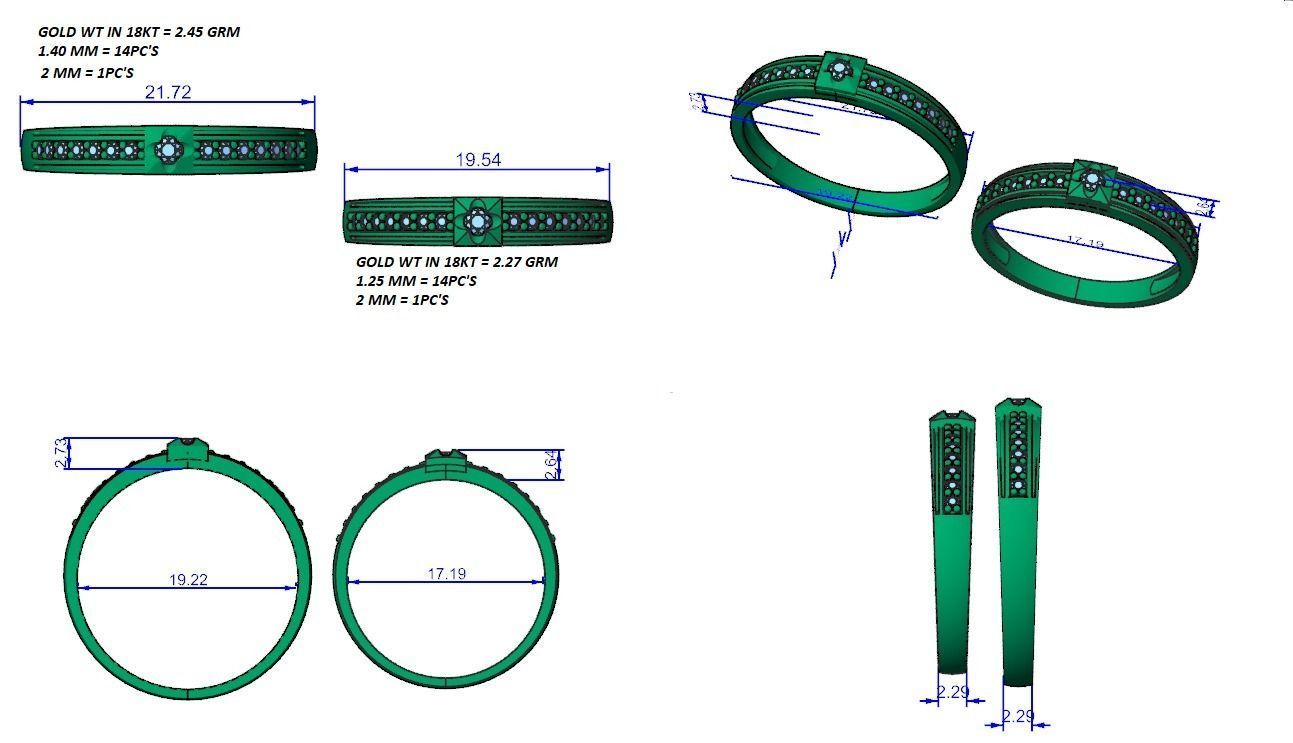 Solitaire Couple Band Ring 3dm stl render detail 3D print model_3